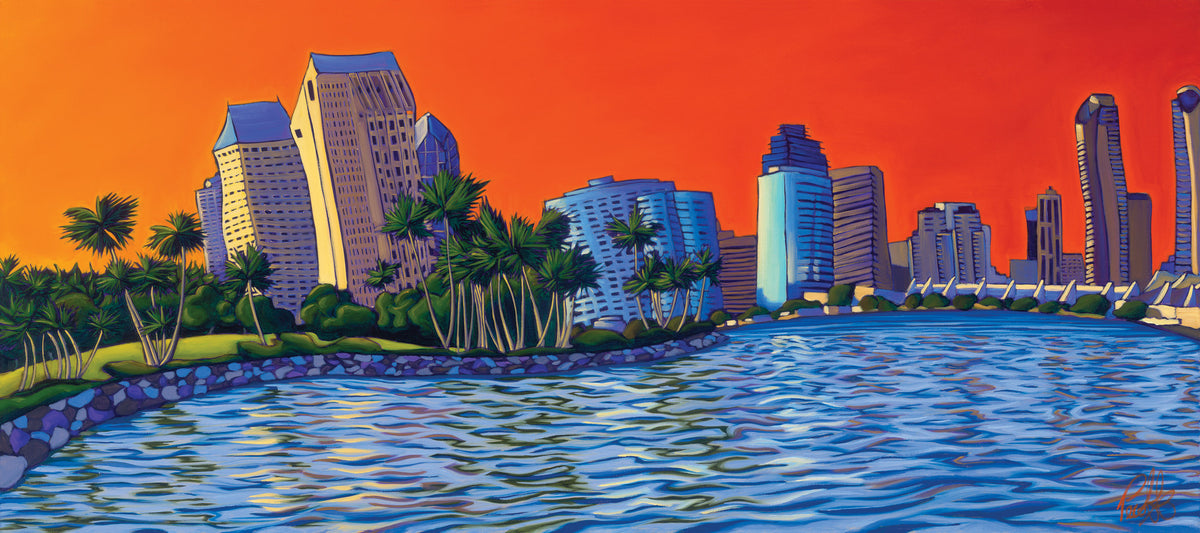 【F50号】sunday park サンデーパーク原画 oil painting Lakeside Village in Summer II