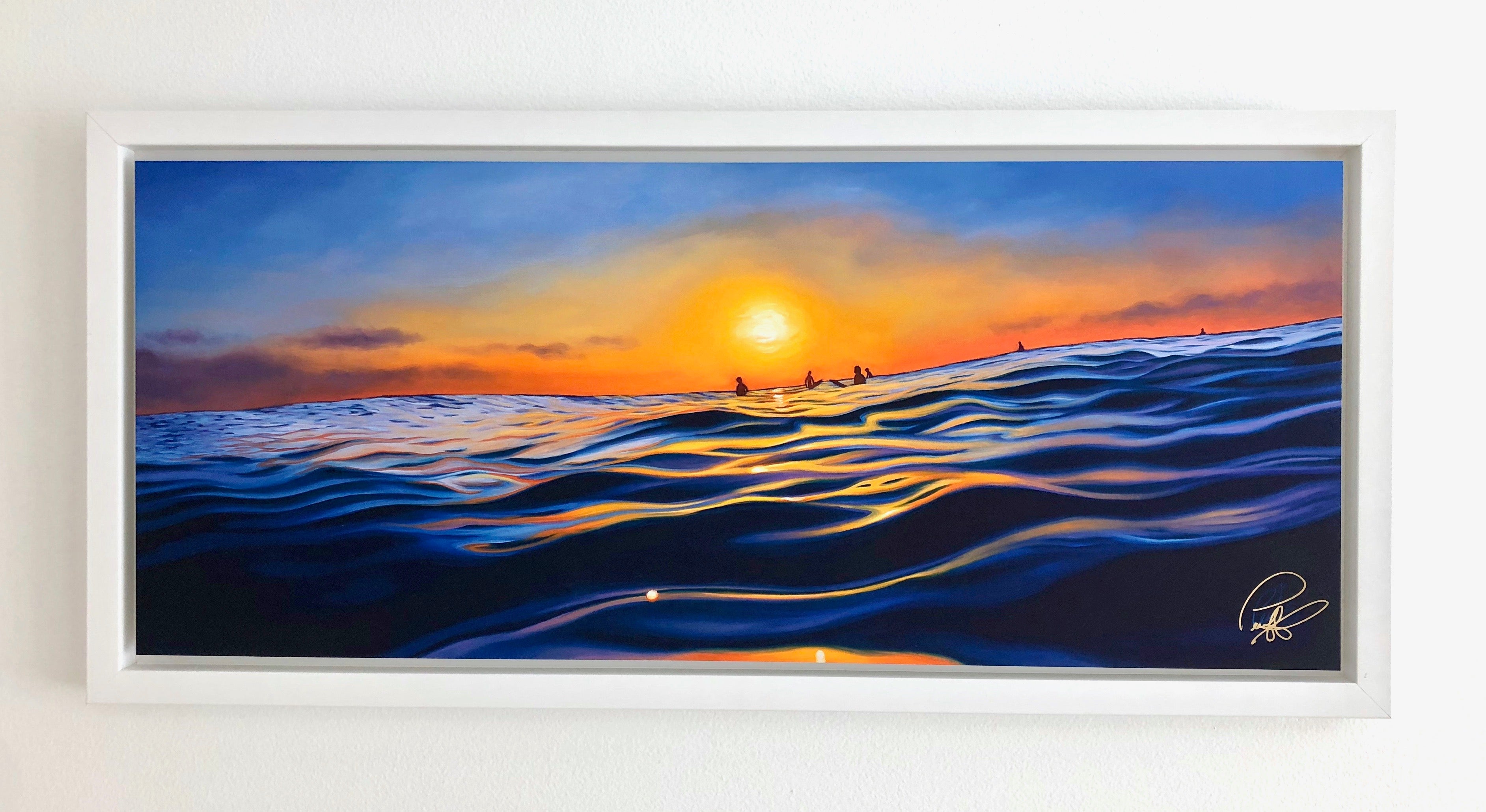 Sunset Surf Framed Metal Print- White Frame