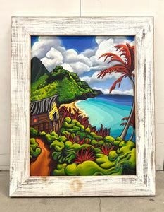 Na Pali Trails Large Paper Print- White Weathered Frame