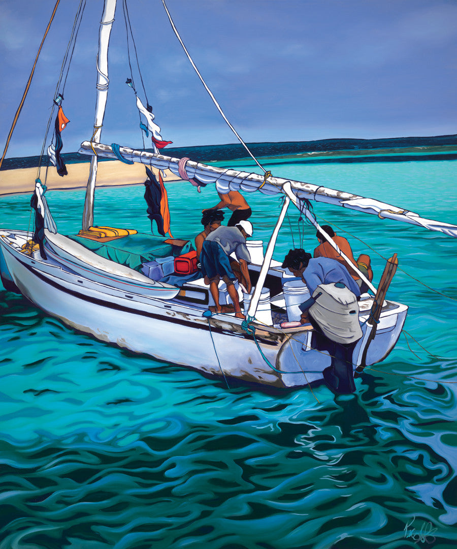 5 Belizean Fishermen Perfect Giclee on Metal