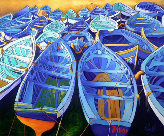 Blue Boats of Essaouira Perfect Giclee on Metal