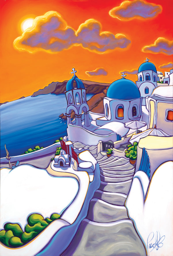Chasing the Sun in Santorini Matted Print 8x10 (11x14 mat)