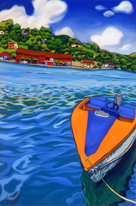 Dancing Light of a Single Motorboat Limited-Edition on Canvas