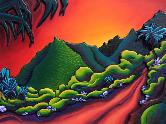 Hiking Into Paradise Hand-Carved Wood Relief