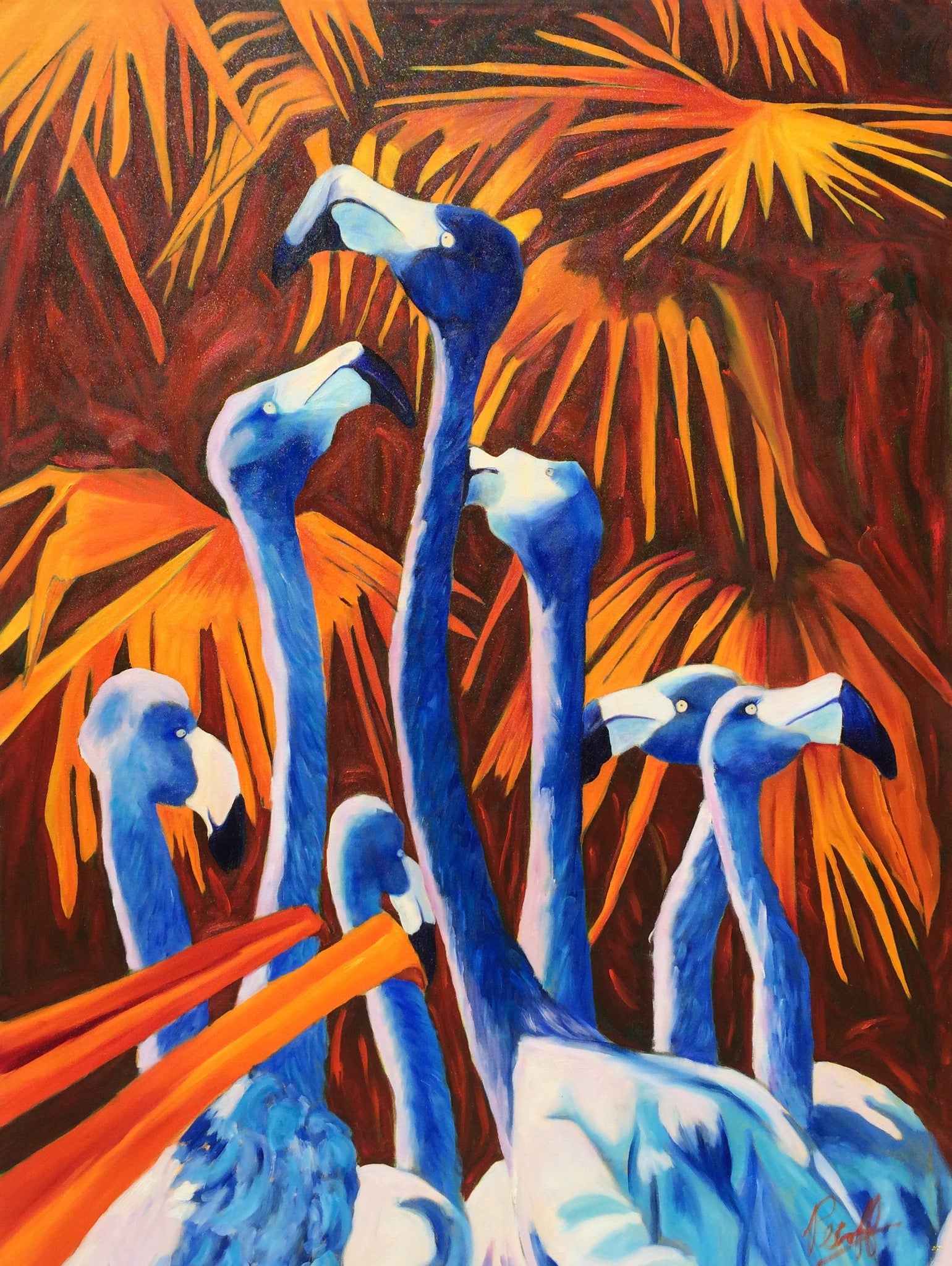 7 Blue Flamingos