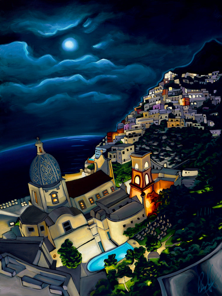 Positano at Night Matted Print 8x10 (11x14 mat)