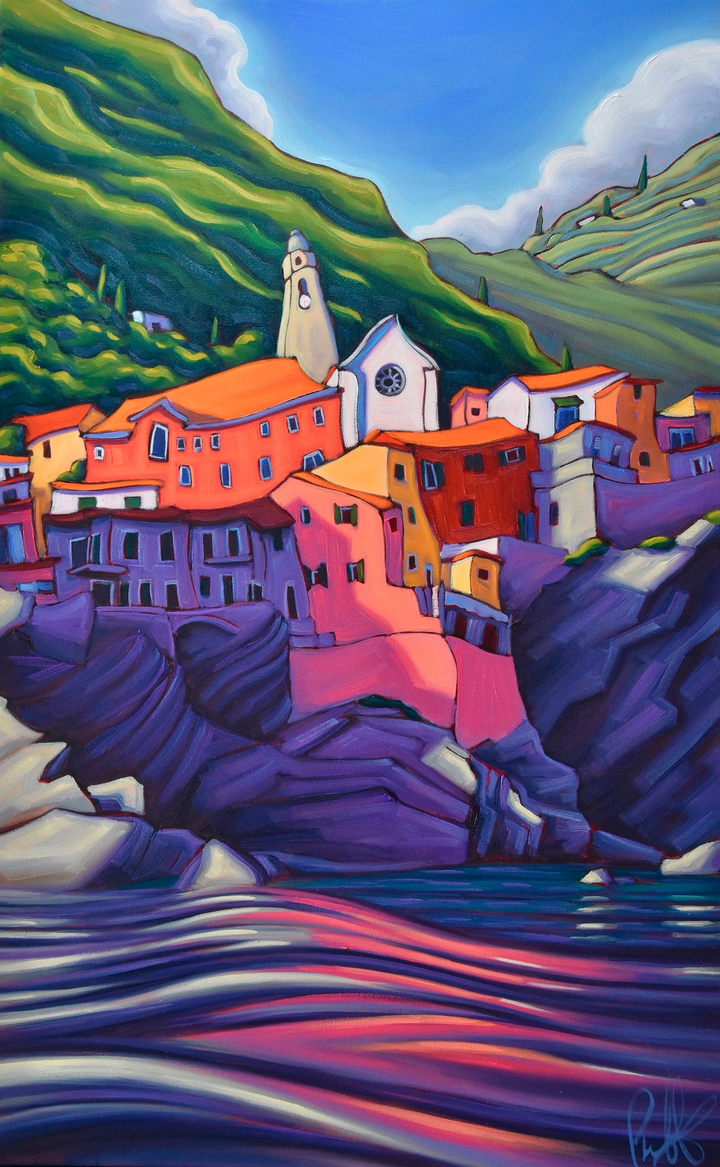 Seaside at Cinque Terra Original Oil