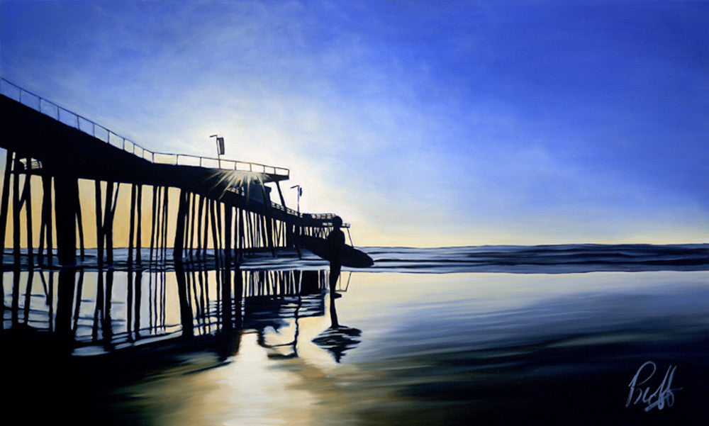 Surfin' the Pier Perfect Giclee on Metal